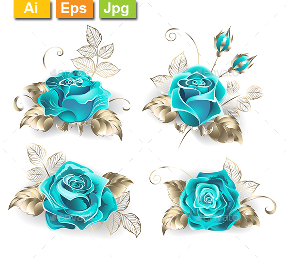 Set of Turquoise Roses - Flowers & Plants Nature