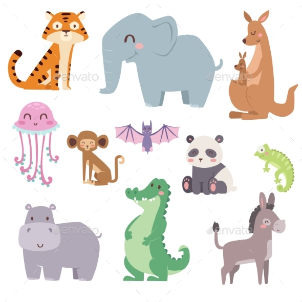 Zoo Cartoon Animals Isolated Funny Wildlife - Animals Characters