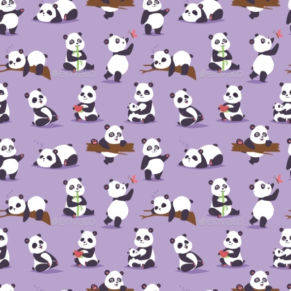 Panda Bear Character Different Pose Vector - Animals Characters