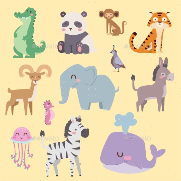 Zoo Cartoon Animals Isolated Funny Wildlife - Animals Characters