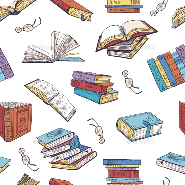 Different Books From Library. Doodle Vector - Backgrounds Decorative