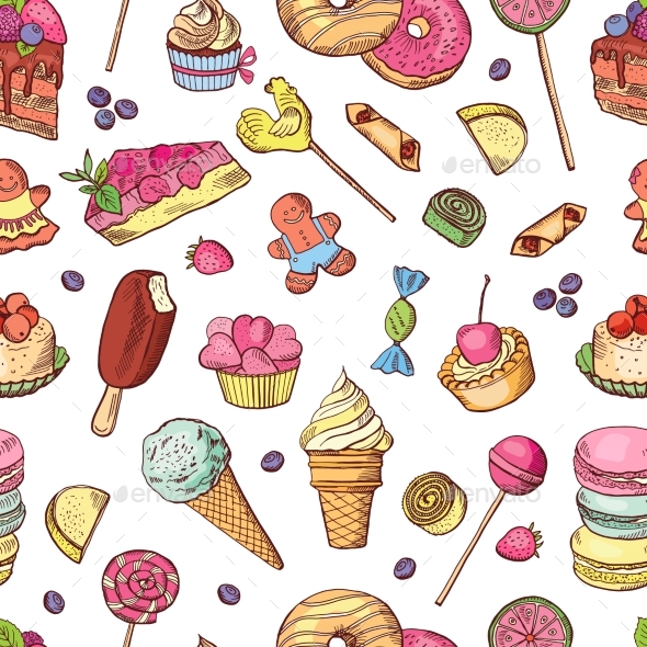Vector Seamless Pattern of Candies, Ice Cream - Backgrounds Decorative