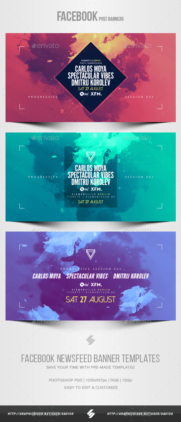 Electronic Music Party vol.21 - Facebook Post Banner Templates - Social Media Web Elements
