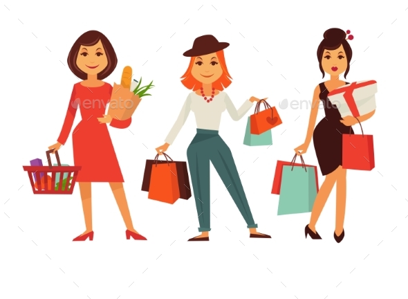 Shopping Template Poster with Three Women Holding - Man-made Objects Objects