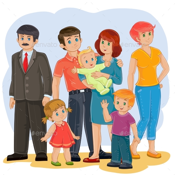 Vector Happy Family - Grandfather, Grandmother - People Characters