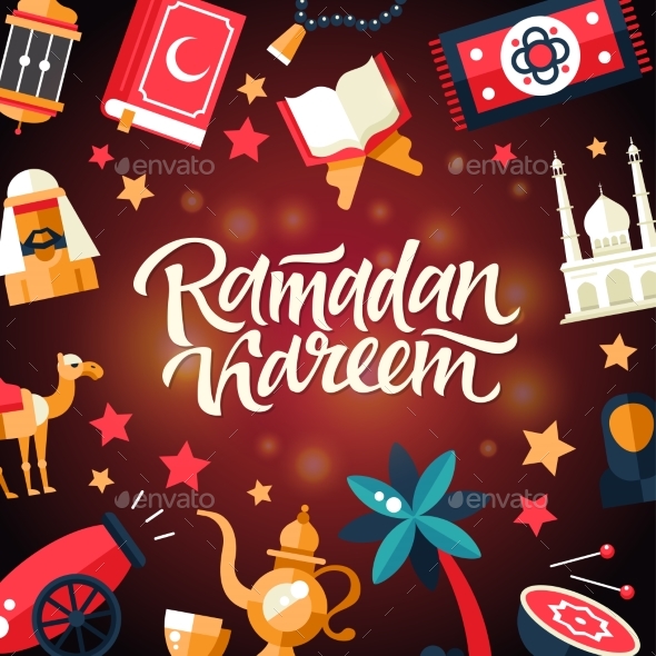 Ramadan Kareem - Postcard Template with Islamic - Seasons/Holidays Conceptual