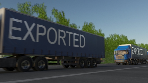 Speeding Freight Semi Truck with EXPORTED Caption on the Trailer alt