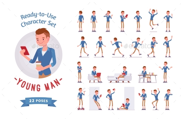Ready-to-Use Young Man Character Set - People Characters