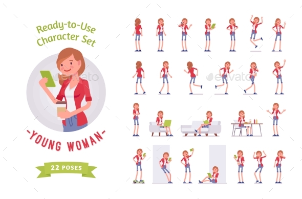 Ready-to-Use Young Woman Character Set - People Characters
