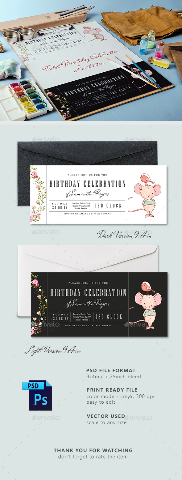 Ticket Birthday Party Invitation Card - Birthday Greeting Cards