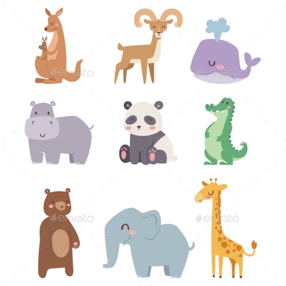 Zoo Cartoon Animals Isolated Wildlife - Animals Characters