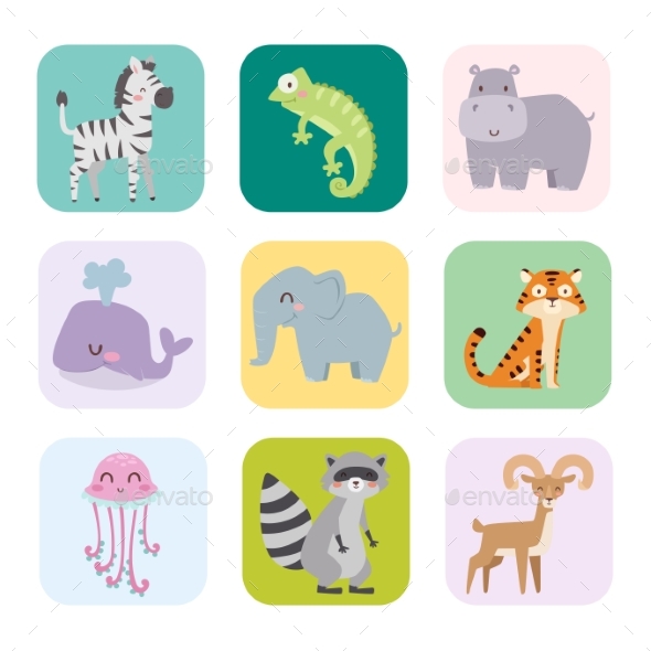 Zoo Cartoon Animals Isolated Funny Wildlife - Animals Characters