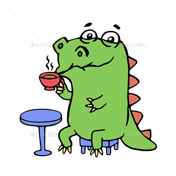 Dinosaur Sitting in a Cafe - Food Objects
