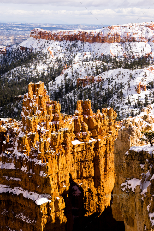 Fresh Snow Blankets Bryce Canyon Rock Formations Utah USA Stock Photo by Christopher_Boswell