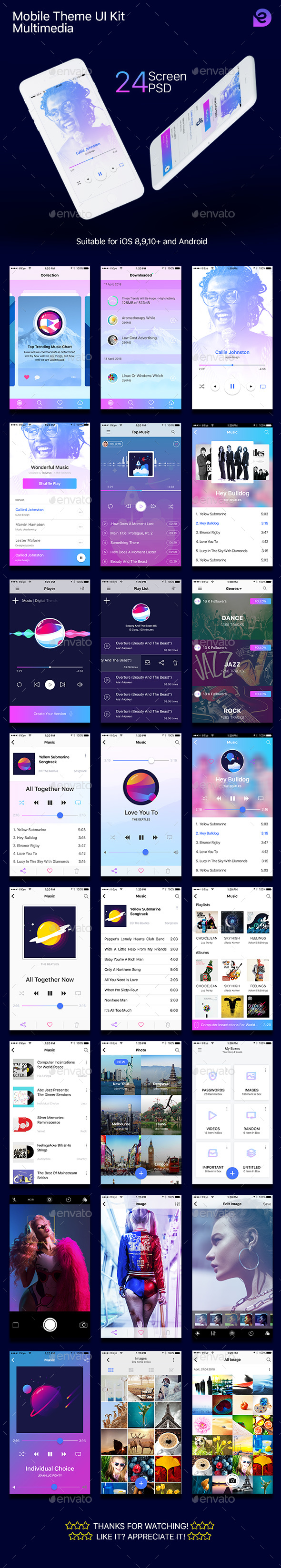 Mobile Theme UI Kit | Multimedia - User Interfaces Web Elements