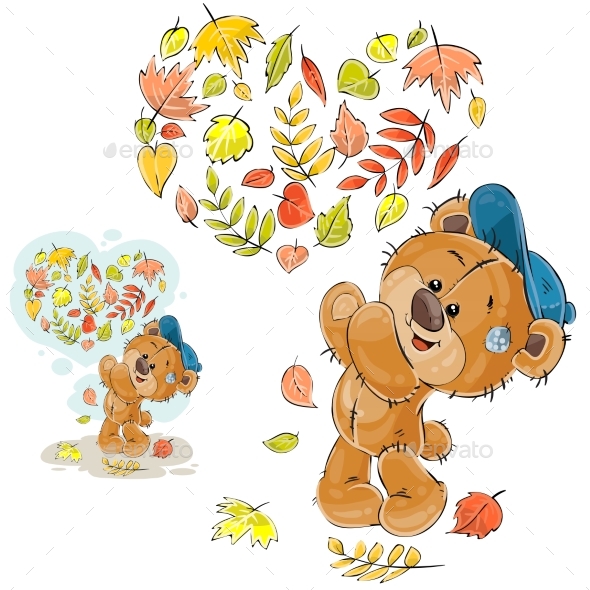Autumn Illustration of a Brown Teddy Bear - Animals Characters