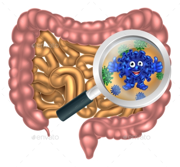 Friendly Intestine Probiotic Bacteria Mascot - Health/Medicine Conceptual