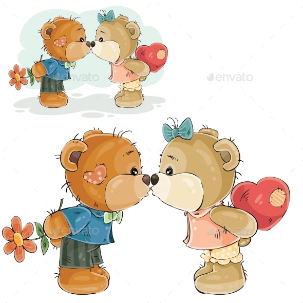 Pair of Brown Teddy Bears Kissing - Animals Characters