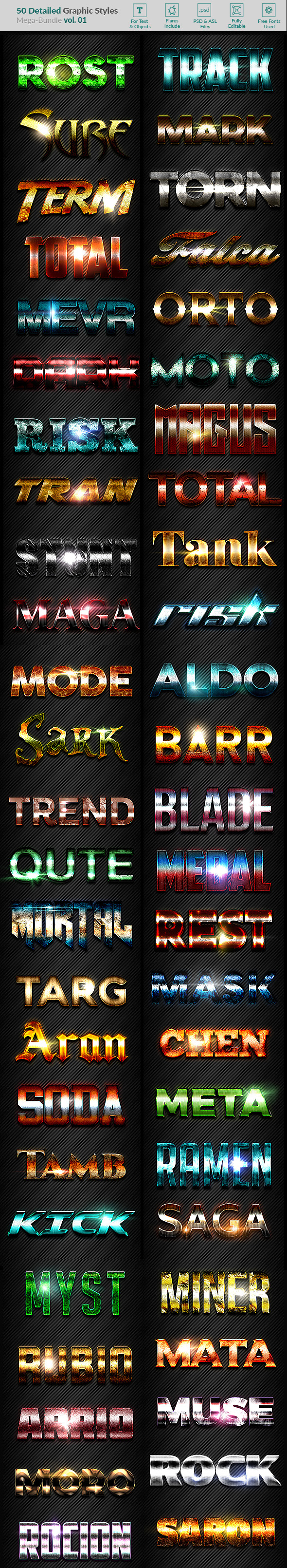 50 Text Effects - Bundle Vol. 01 - Text Effects Styles