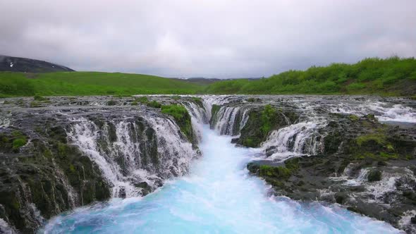 Drone Aerial View of Bruarfoss Waterfall in Brekkuskogur Iceland alt