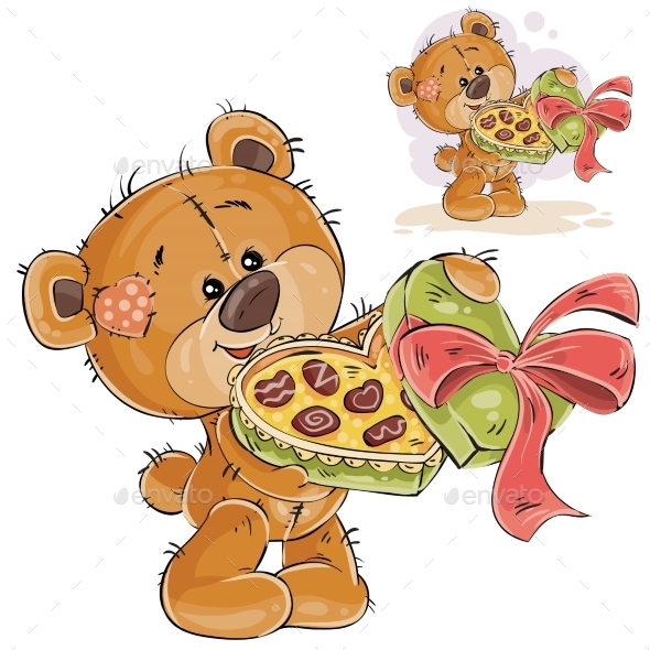 Brown Teddy Bear Holding Chocolates - Animals Characters