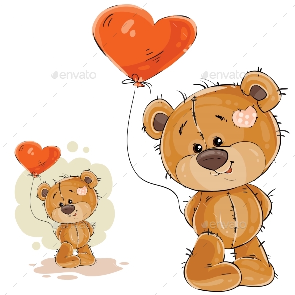 Brown Teddy Bear Holding Balloon - Animals Characters