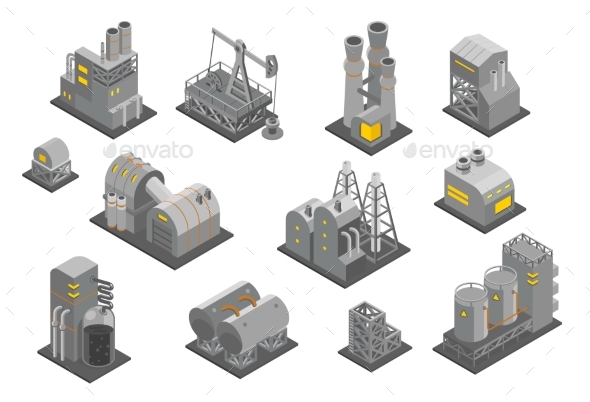 Isometric Factories Set - Industries Business