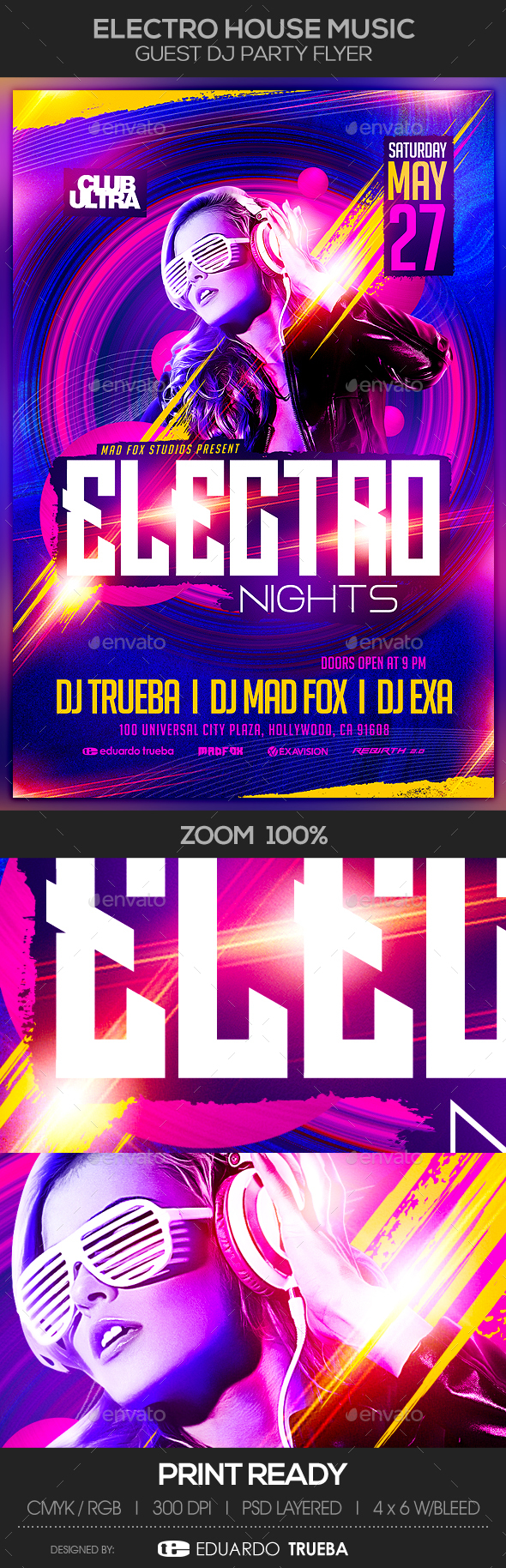 Electro House Music Guest Dj Party Flyer - Clubs & Parties Events