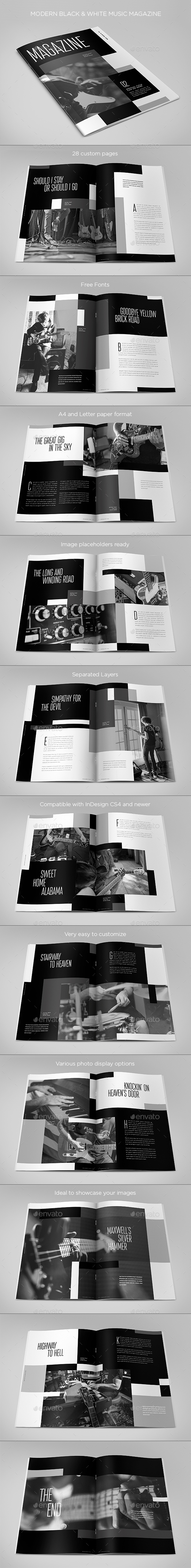 Modern Black & White Music Magazine - Magazines Print Templates