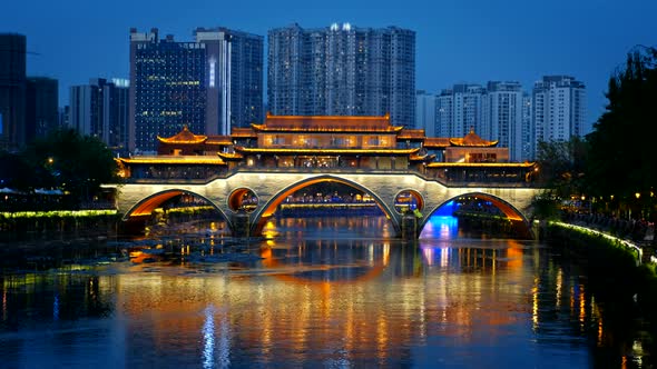 Anshun Bridge at Night, Sichuan , China alt