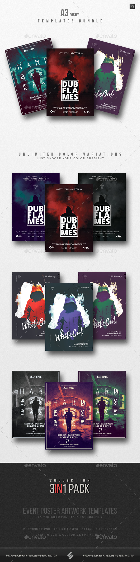 Underground Beats - Party Flyer / Poster Templates Bundle - Clubs & Parties Events