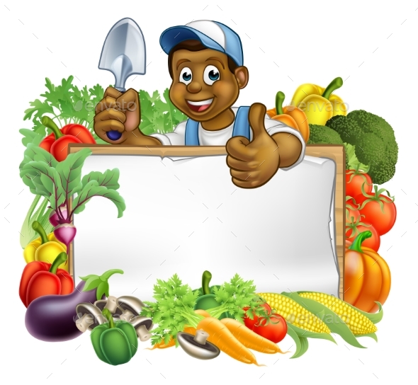Cartoon Black Gardener Sign - Food Objects