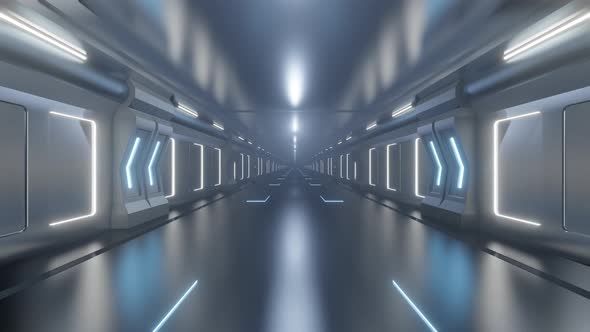 Sci-fi Spaceship Tunnel. 3d animation