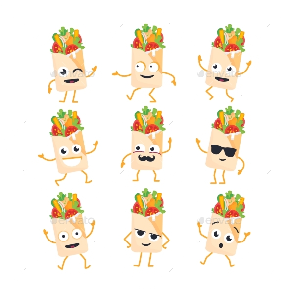Shawarma - Vector Set of Mascot Illustrations. - Food Objects