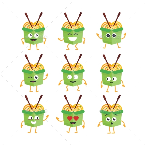 Wok Character - Vector Set of Mascot Illustrations - Food Objects