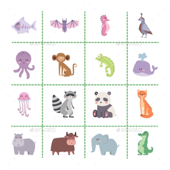 Zoo Cartoon Animals Isolated Funny Wildlife - Animals Characters