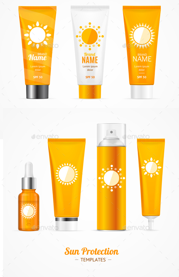 Sun Protection Cosmetic Cream Template Set. Vector - Health/Medicine Conceptual
