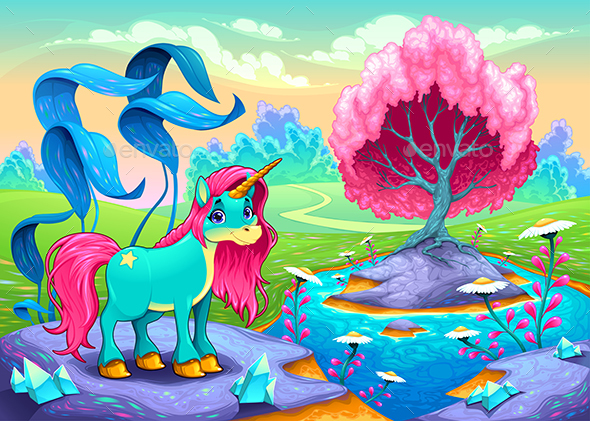 Unicorn in a Landscape of Dreams - Animals Characters