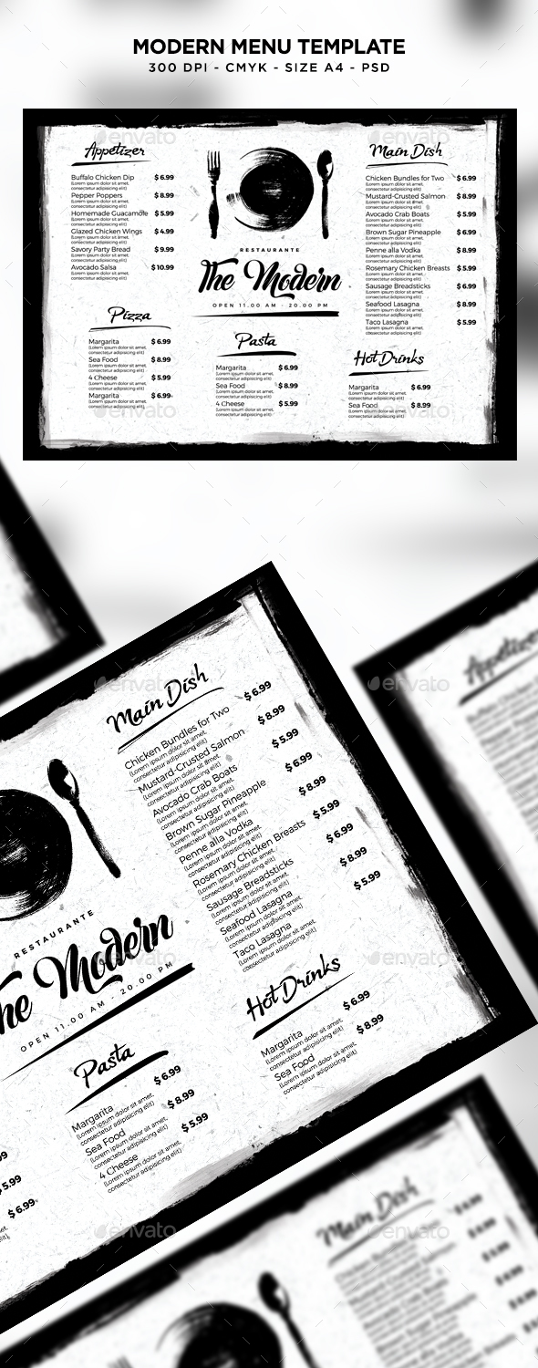 Modern Menu Template - Food Menus Print Templates