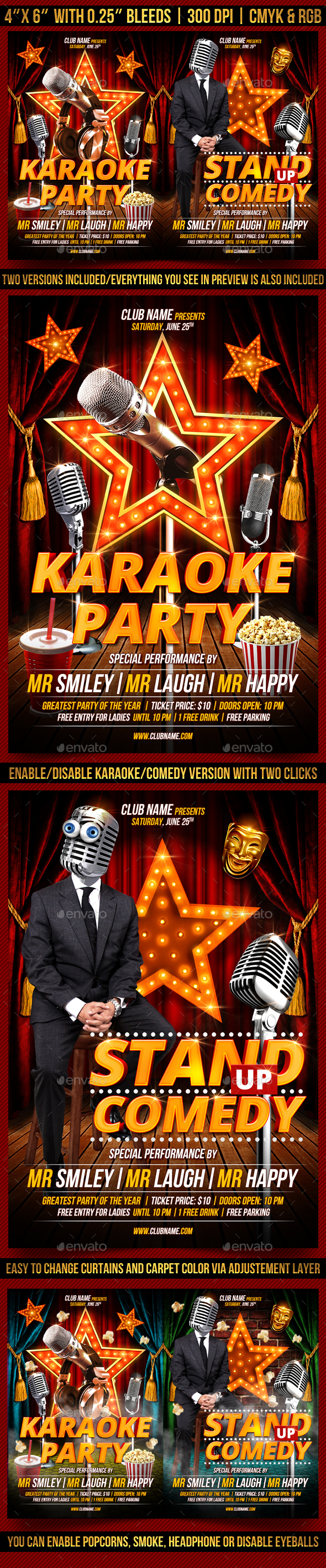 Karaoke and Comedy Flyer Template - Clubs & Parties Events