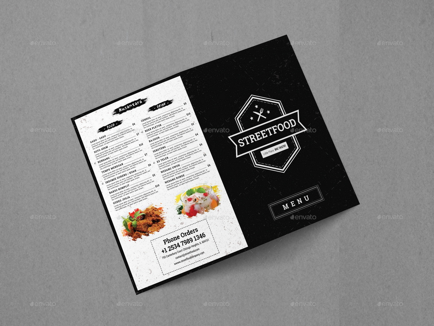 BiFold Food Menu Brochure Template by Geelator  GraphicRiver Within Bi Fold Menu Template