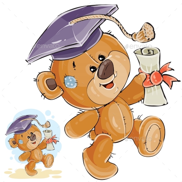 Vector Illustration of a Cheerful Brown Teddy Bear - Animals Characters