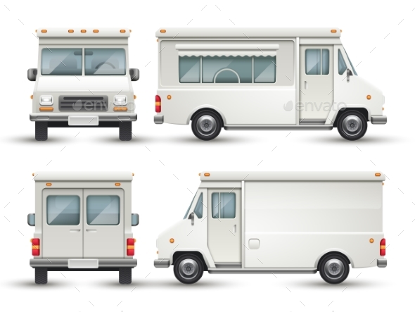 White Blank Food Car, Commercial Truck Isolated - Objects Vectors