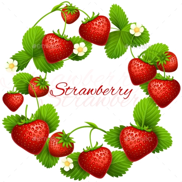 Juicy Strawberry Vector Frame Wreath. - Food Objects