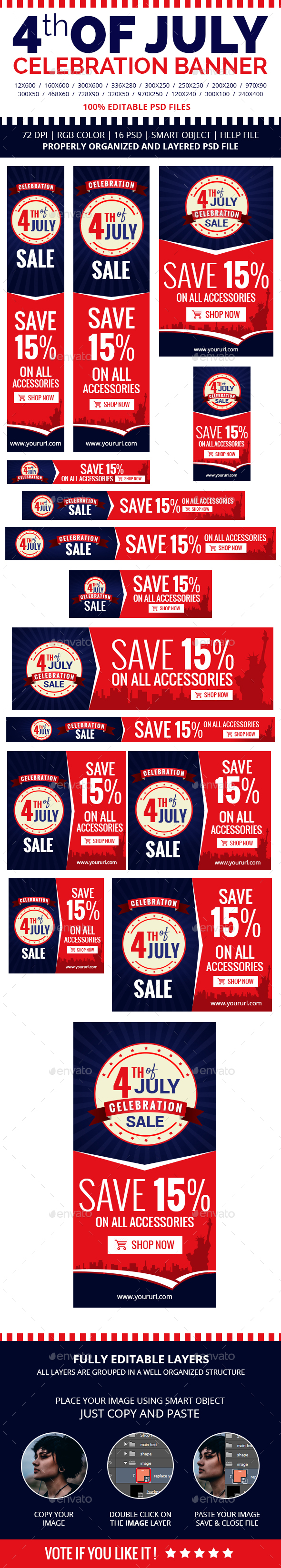 4th of July Celebration Banners - Banners & Ads Web Elements