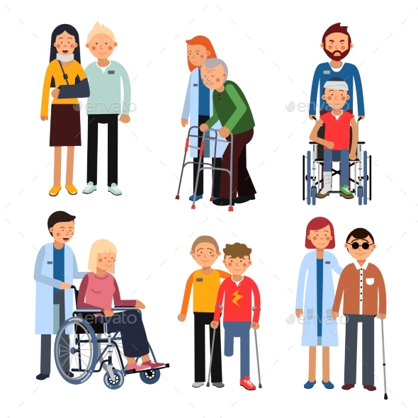 Disabled People Group or Hospital Patients - Miscellaneous Vectors