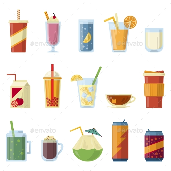 Illustration with Non Alcoholic Drinks. Vector - Objects Vectors
