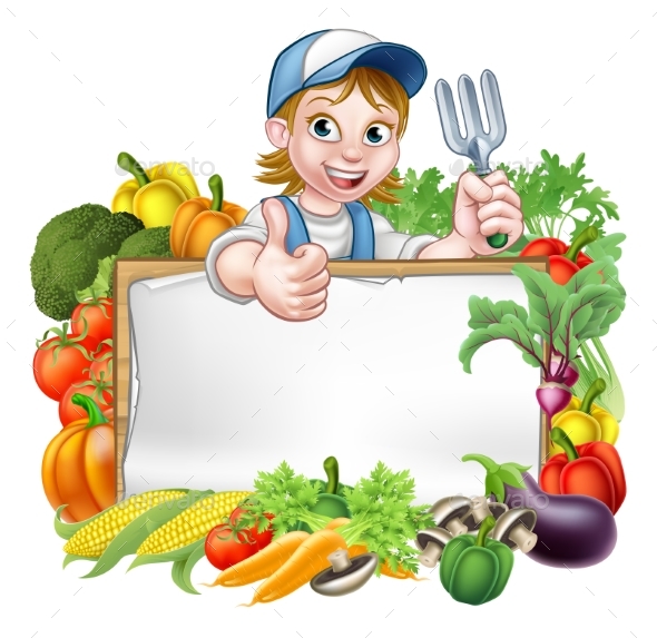 Woman Gardener Vegetables Sign - Miscellaneous Vectors