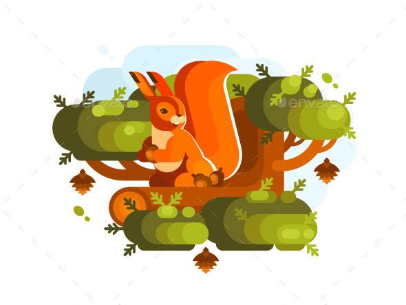 Cartoon Squirrel with Acorn - Animals Characters