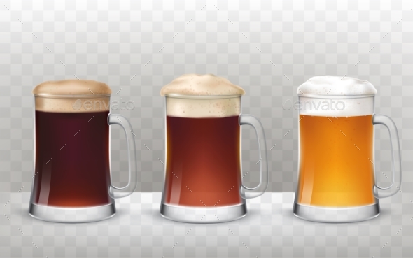 Three Glass Beer Mugs - Food Objects